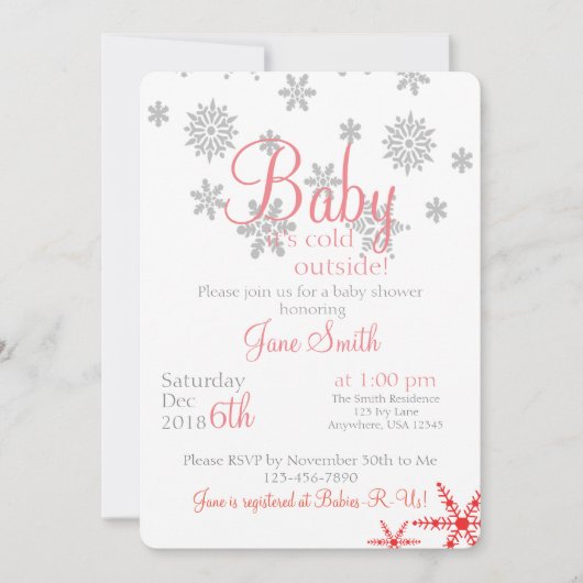 Invitation Bébé son froid à l'extérieur Coral Snowflake (Devant)