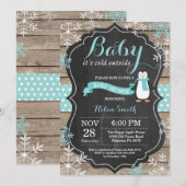 Invitation Bébé son froid à l'extérieur du Baby shower Aqua P (Devant / Derrière)