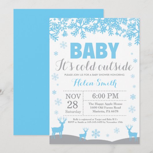 Invitation Bébé son froid à l'extérieur du Baby shower de cer (Devant / Derrière)