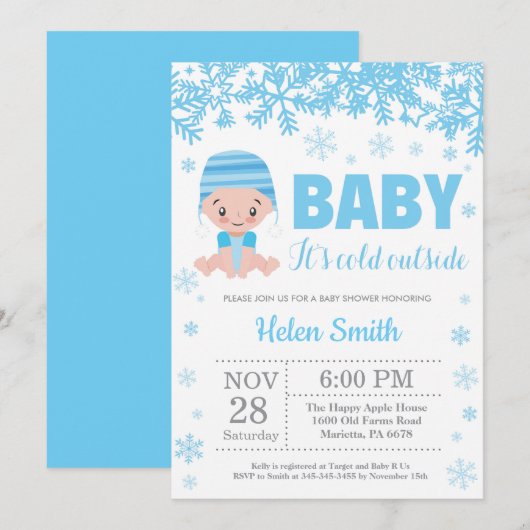 Invitation Bébé son froid à l'extérieur du Baby shower de gar (Devant / Derrière)