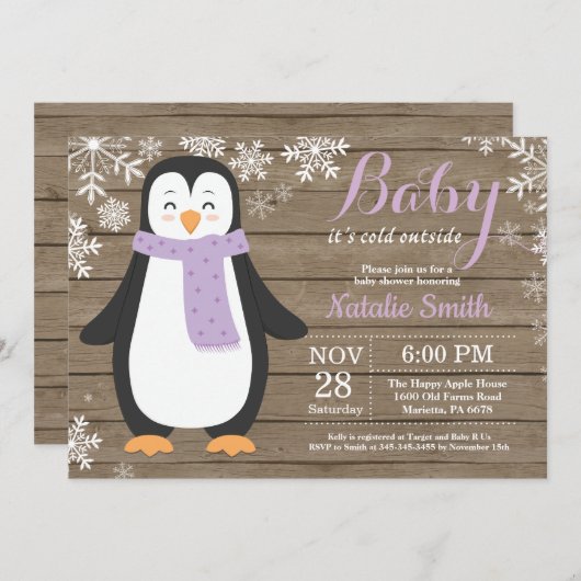 Invitation Bébé son froid à l'extérieur du Baby shower de pin (Devant / Derrière)