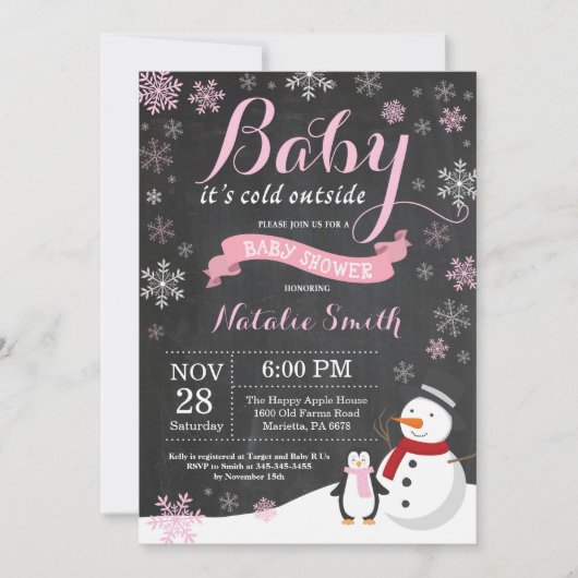 Invitation Bébé son froid à l'extérieur du Baby shower fille (Devant)