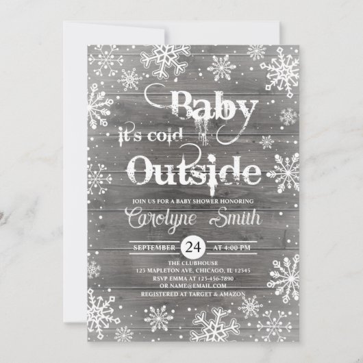 Invitation Bébé son froid à l'extérieur du Baby shower rustiq (Devant)