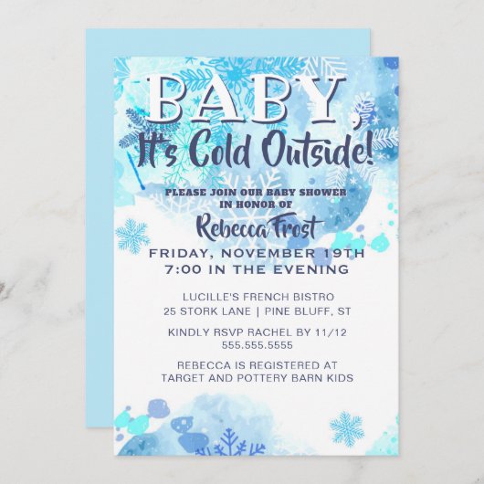Invitation Bébé Son Froid À L'Extérieur Snowflakes Douche Ble (Devant / Derrière)