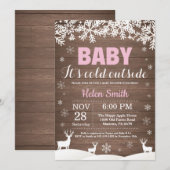 Invitation Bébé son froid Deer Winter Girl Baby shower (Devant / Derrière)