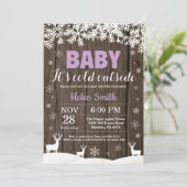 Invitation Bébé son froid Deer Winter Girl Baby shower (Debout devant)