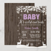 Invitation Bébé son froid Deer Winter Girl Baby shower (Devant / Derrière)