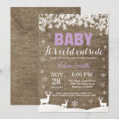 Invitation Bébé son froid Deer Winter Girl Baby shower (Devant / Derrière)