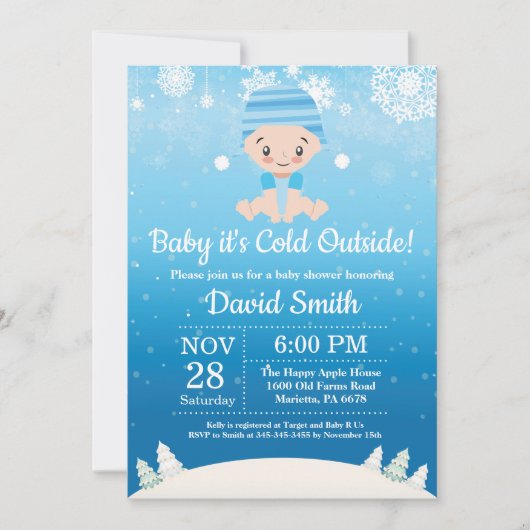 Invitation Bébé son froid dehors Baby shower de garçon d'hive (Devant)