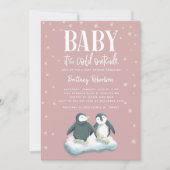 Invitation Bébé son froid dehors Baby shower de pingouins ros (Devant)