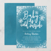 Invitation Bébé son froid dehors Baby shower d'hiver bleu (Devant / Derrière)
