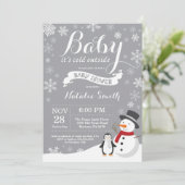 Invitation Bébé son froid dehors Baby shower d'hiver gris (Debout devant)
