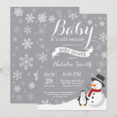 Invitation Bébé son froid dehors Baby shower d'hiver gris (Devant / Derrière)