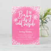 Invitation Bébé son froid dehors Baby shower d'hiver rose (Debout devant)