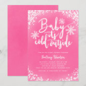 Invitation Bébé son froid dehors Baby shower d'hiver rose (Devant / Derrière)