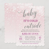 Invitation Bébé son froid dehors Baby shower d'hiver rose fil (Devant / Derrière)