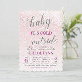 Invitation Bébé son froid dehors Baby shower d'hiver rose fil (Debout devant)