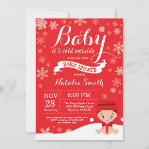 Invitation Bébé son froid dehors Baby shower d'hiver rouge