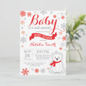 Invitation Bébé son froid dehors Baby shower d'hiver rouge (Debout devant)