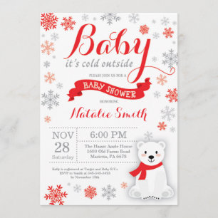 Invitation Bébé son froid dehors Baby shower d'hiver rouge