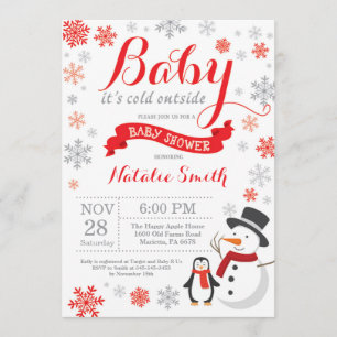 Invitation Bébé son froid dehors Baby shower d'hiver rouge