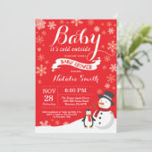 Invitation Bébé son froid dehors Baby shower d'hiver rouge (Debout devant)