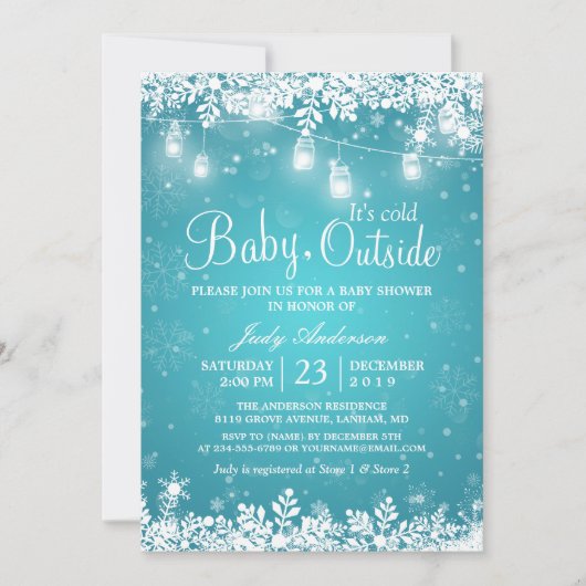 Invitation Bébé son froid dehors Baby shower d'hiver Turquois (Devant)