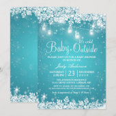 Invitation Bébé son froid dehors Baby shower d'hiver Turquois (Devant / Derrière)