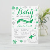 Invitation Bébé son froid dehors Baby shower d'hiver Vert (Debout devant)