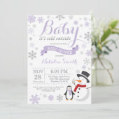Invitation Bébé son froid dehors Baby shower d'hiver violet (Debout devant)
