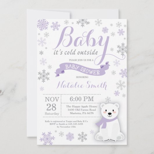 Invitation Bébé son froid dehors Baby shower d'hiver violet (Devant)