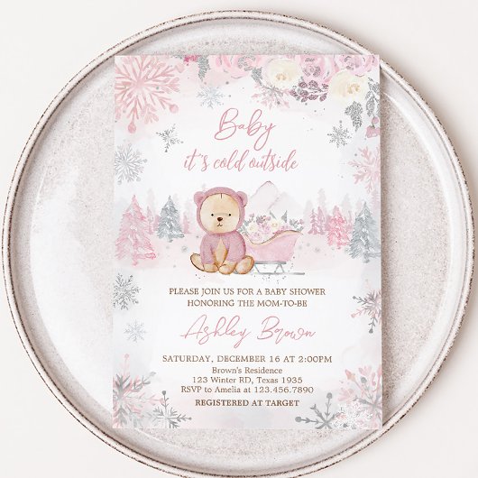 Invitation Bébé son froid dehors Baby shower d'ours fille