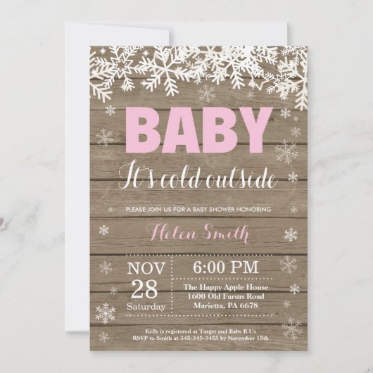 Invitation Bébé son froid dehors Baby shower fille hiver (Devant)