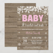 Invitation Bébé son froid dehors Baby shower fille hiver (Devant / Derrière)