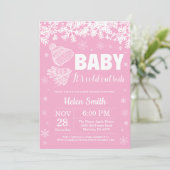 Invitation Bébé son froid dehors Baby shower fille hiver (Debout devant)