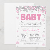Invitation Bébé son froid dehors Baby shower fille hiver (Devant / Derrière)