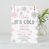 Invitation Bébé son froid dehors Baby shower fille rose (Debout devant)