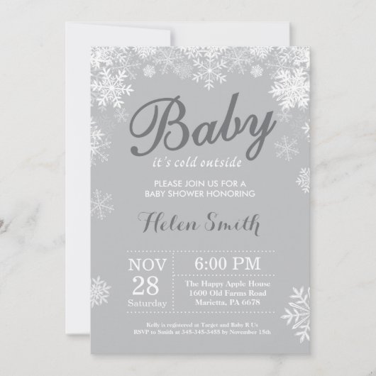 Invitation Bébé son froid dehors Baby shower gris hiver (Devant)