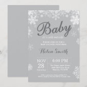 Invitation Bébé son froid dehors Baby shower gris hiver (Devant / Derrière)