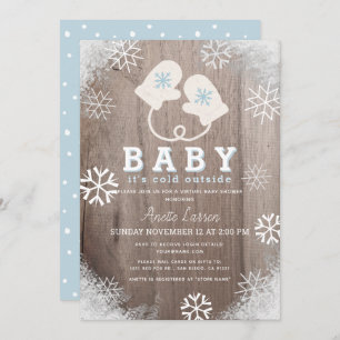 Invitation Bébé son froid dehors Baby shower virtuel bleu