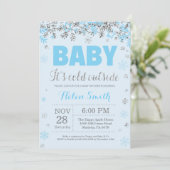 Invitation Bébé son froid dehors Blue Silver Boy Baby shower (Debout devant)