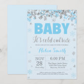 Invitation Bébé son froid dehors Blue Silver Boy Baby shower (Devant / Derrière)