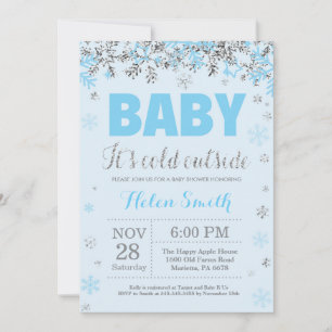 Invitation Bébé son froid dehors Blue Silver Boy Baby shower