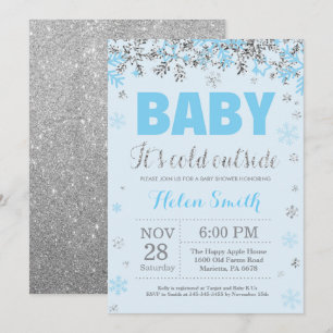 Invitation Bébé son froid dehors Blue Silver Boy Baby shower