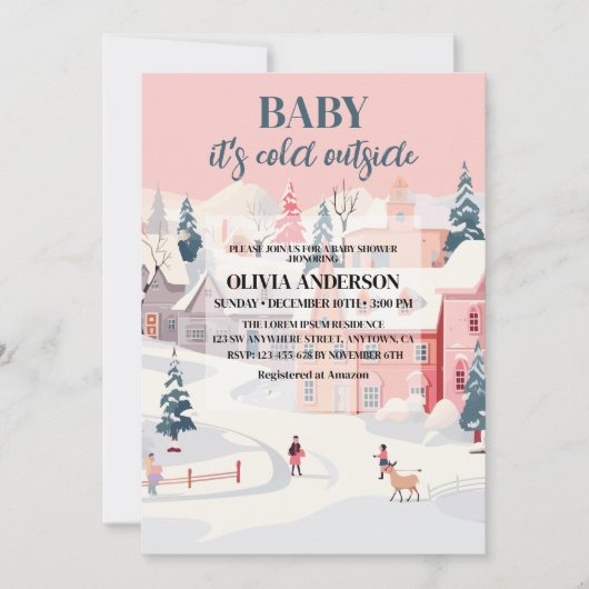 Invitation Bébé son froid dehors fille baby shower d'hiver (Devant)
