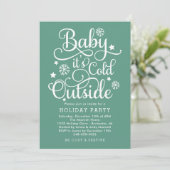 Invitation Bébé son froid dehors Green Holiday Party (Debout devant)