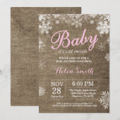 Invitation Bébé son froid dehors Hiver Baby shower fille rose (Devant / Derrière)