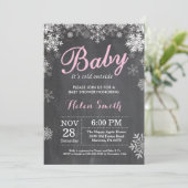 Invitation Bébé son froid dehors Hiver Baby shower fille rose (Debout devant)