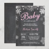Invitation Bébé son froid dehors Hiver Baby shower fille rose (Devant / Derrière)