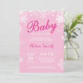 Invitation Bébé son froid dehors Hiver Baby shower fille rose (Debout devant)